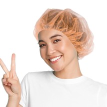 Disposable Hair Caps for Nurses Orange Bouffant Caps with Elastic Edge 100 Pack - £13.46 GBP