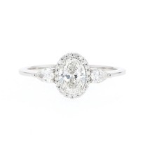 2.72 CT Oval Shape Halo 3 Stone Engagement Anniversary Promise Band Pear Ring - £86.36 GBP