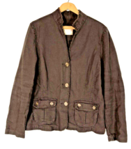Old Navy Large Linen Blend Jacket Womens Brown Button Down Y2K Pockets 12 14 - £29.17 GBP