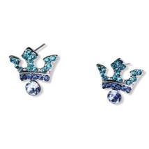 Crystal Collection Crown Princess Blue Turquoise Rhinestone Post Earrings New - £10.27 GBP