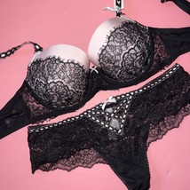 Victoria&#39;s Secret 36C,36D,36DD Bra Set S,L Thong Black Pink Lace Ribbon - £65.93 GBP
