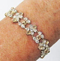 Vintage Mid-Century Crystal &amp; Beige Rhinestone Flower Link Bracelet - $15.79