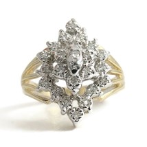 Vintage Diamond Cluster Two-Tone Statement Ring 14K Yellow White Gold, 4.18 Gr - £394.25 GBP