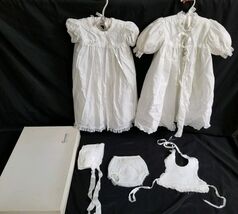 Vintage Cotton Eyelet Christening Gown/dress/hat/bib Set Made In Spain 4... - $64.35