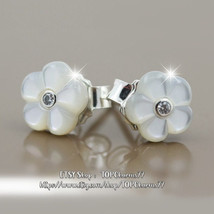 Mother&#39;s Day Release 925 Silver Luminous Flora,Mother of Pearl Stud Earrings - £13.21 GBP