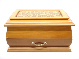 Vintage Wooden Maple Jewelry Box Casket w Drawer Pin Cushion Top Mirror on Lid - £11.86 GBP