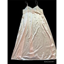 VTG Peach Nylon Chemise Maxi Nightgown With Lace Detailed Front - £17.25 GBP