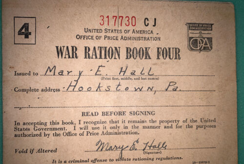 WW11 War Ration Books- #4 Hookstowm   PA - $14.73