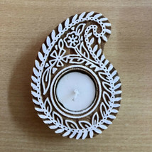 1 Pc Hand Block Print Paisley Design Wood Wooden Tea Light Candle Holder... - £14.12 GBP