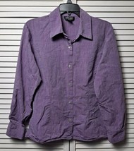 New York &amp; Co Purple Long Sleeve Button Up Blouse Collared Stretch. Size L - £7.02 GBP