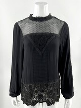 Taylor &amp; Sage Top Size M Charcoal Gray Lace High Neck Boho Blouse Womens - £23.39 GBP