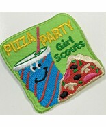 Girl Scouts Pizza Party Junior Iron-on Patch Badge Square Green Blue Sod... - $1.48