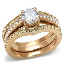 Rose Gold Plated Wedding Set Clear and Yellow CZ Stainless Steel TK316 - £15.98 GBP