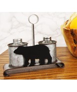 Galvanized Metal Western Rustic Black Bear Salt &amp; Pepper Shakers Holder ... - $34.24 CAD