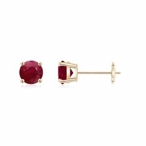 Natural Ruby Round Solitaire Stud Earrings for Women in 14K Gold (Grade-A , 5MM) - £668.87 GBP