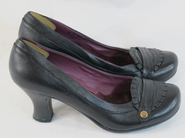 Hush Puppies Black Leather Loafer Heels Size 5.5 M US Excellent Plus Con... - £16.41 GBP