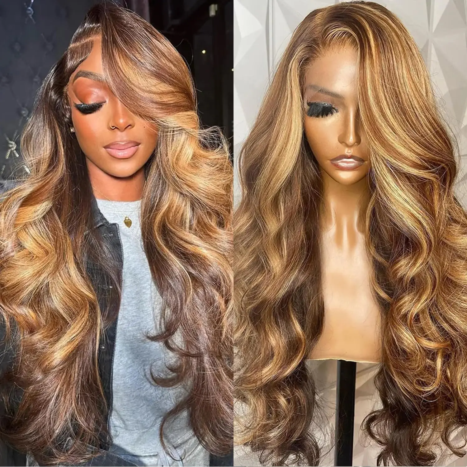 Ombre Blonde Body Wave Lace Front Wig HD Highlight Wig Human Hair Brazili - £56.92 GBP+