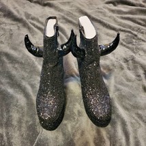 Trickz N&#39; Treatz Midnight Goth Emo Devil Platform Glitter Boots Sz 7 - £63.21 GBP