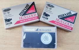 Maxell Camcorder Video Camera Cassettes VHS-C Tapes TC-30 HGX-Gold Lot of 3 - $10.00