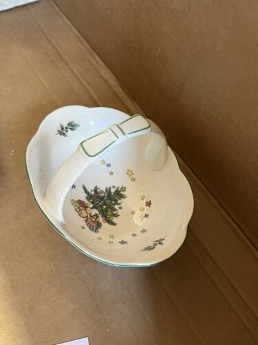 Nikko Christmastime Candy Basket dish w/Handle Christmas Tree Ceramic JA... - $8.86