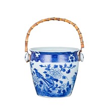 Porcelain Bird Floral Wine Bucket With Bamboo Handle - $323.43