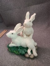 Vintage Easter Bunny Figuring 2 White Rabbits In Grass - $11.88