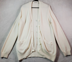 Preswick &amp; Moore Cardigan Sweater Women XL Cream Cotton Long Sleeve Button Front - £10.04 GBP