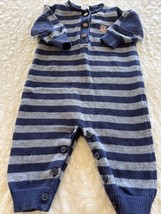 Just One You Boys Blue Gray Striped Knit Long Sleeve Romper 3 Months Elb... - £5.10 GBP