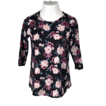 Bobbie Brooks High Neck Shirt Blouse ~ Sz M ~ Black &amp; Pink ~ 3/4 Sleeve  - £11.94 GBP