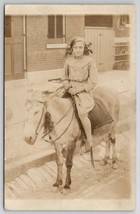 RPPC Sidewalk Photo With Donkey Young Girl Ardell c1910 Postcard Q22 - £11.94 GBP