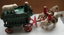 Cast Iron-Overland Circus--Horse Drawn Wagon, Riders, Bear..13.75&quot; long--old er - £172.00 GBP