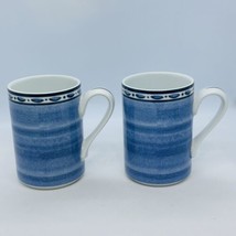 Set/2 DANSK Bistro Cafe Belgian Blue Dinnerware Coffee Mugs Portugal Blue/White - $11.26