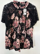 Torrid Black Floral Short Sleeve Georgette Lace Trim Blouse Shirt Sz Med/Lrg 00 - $29.99