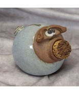 Crazy Face Stoneware Pottery Piggy Bank Signed With Cork - $29.39