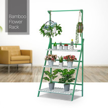 28&quot;Green/White Bamboo[Flower Pots Hanging Rod]3-Tier Foldable Outdoor Pl... - £59.58 GBP