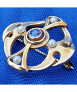 Earth mined Sapphire Deco Brooch 14k Gold Antique Geometric Gatsby Flapp... - $4,913.68 CAD