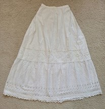 Authentic Early 1900&#39;s Antique White Edwardian Victorian Long Skirt 22&quot; Waist XS - £47.62 GBP