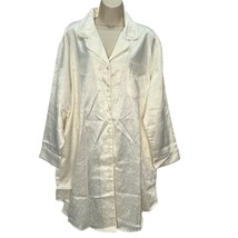 Kim Rogers Silky Nightgown Sleep Shirt Ivory White Floral Long Sleeve Button 1X - £23.42 GBP