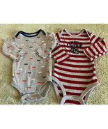 2 Boys Gray Red Striped Football Firetrucks Long Sleeve One Pieces 6 Months - $6.65 CAD