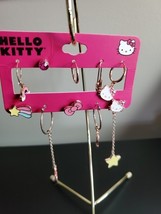 Hello Kitty Mismatch Rose Gold Tone Studs Mini Hoops Earrings Set Sanrio - $8.38