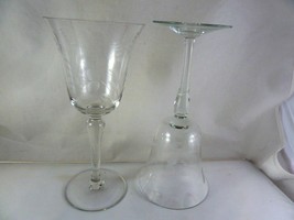 Vintage Romanian Etched Crystal wine glasses set of two 8 oz 8&quot; tall - $39.48