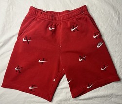 Nike Club All Over Print Shorts Men’s Red Swoosh Pockets Activewear - $25.00