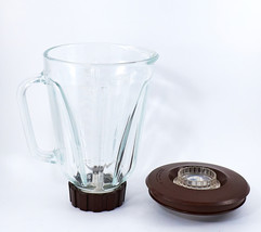 Hamilton Beach Blender Glass Jar w Lid &amp; Bottom 5 Cup/40 oz Clear Brown Trim Vtg - £15.89 GBP