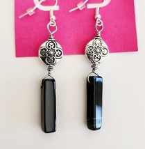 Vintage Black Shard Dangle Earrings Costume Handmade Faux Agate B67 Maine - $9.99