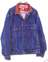 Marlboro Country Store Blue Jean Denim Jacket with Leather Collar Size X-Large - £50.33 GBP