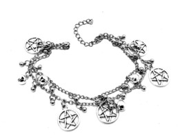 Pentacle Bracelet Double Chaine Perle Clochettes Cheville Bracelet Pagan... - £16.40 GBP