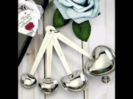 Lot Of 10 Wedding Favors - Heart Shaped Measuring Spoons In Gift Boxes - £43.05 GBP