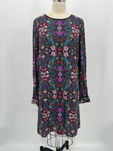 Long Tall Sally Long Sleeve Sheath Dress Sz 6 Floral Bird Print Purple Blue  - £23.50 GBP