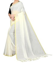 Vintage PLAIN WHITE SILK WOMENS SAREE limited stock sari - £31.94 GBP