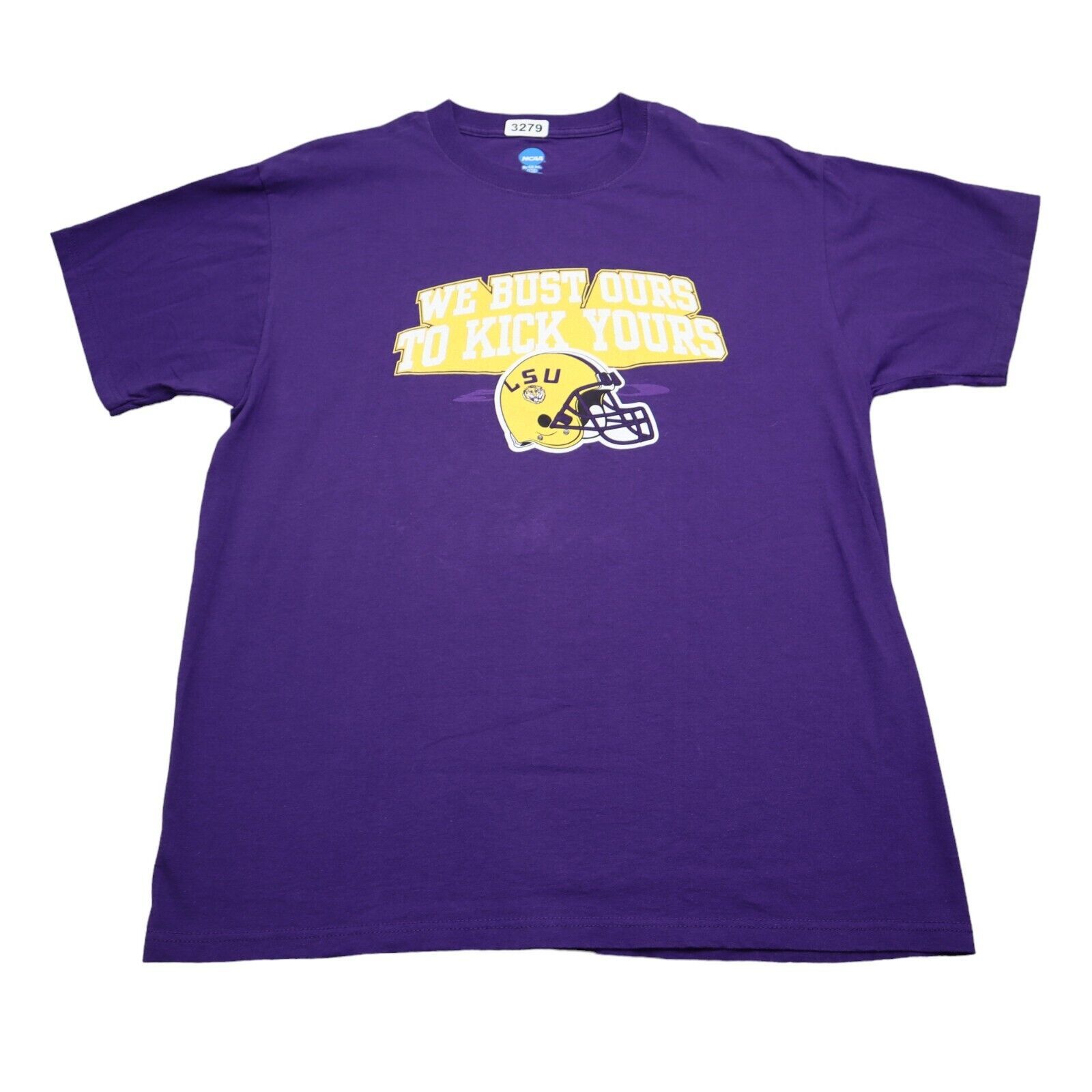 Primary image for LSU Tigers Shirt Mens L Purple Football Bust Ours Kick Yours Graphic Tee 